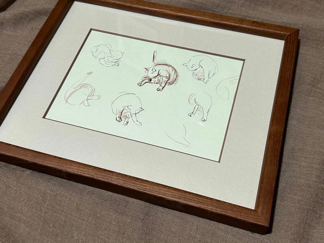 「毛づくろい　- neco sketch series」 額付き　箱あり