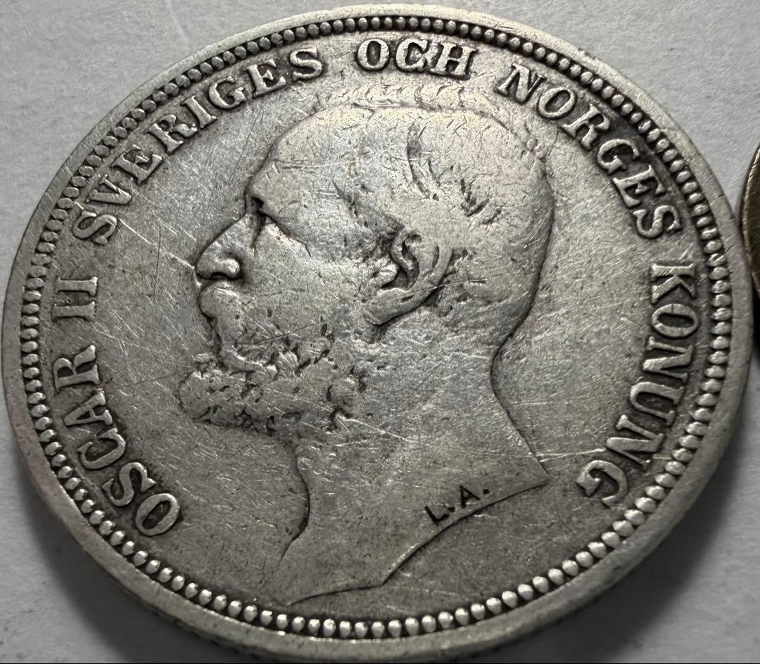 f*i様 1890年スウェーデン・ノルウェー連合王国 2クローナ銀貨オスカー