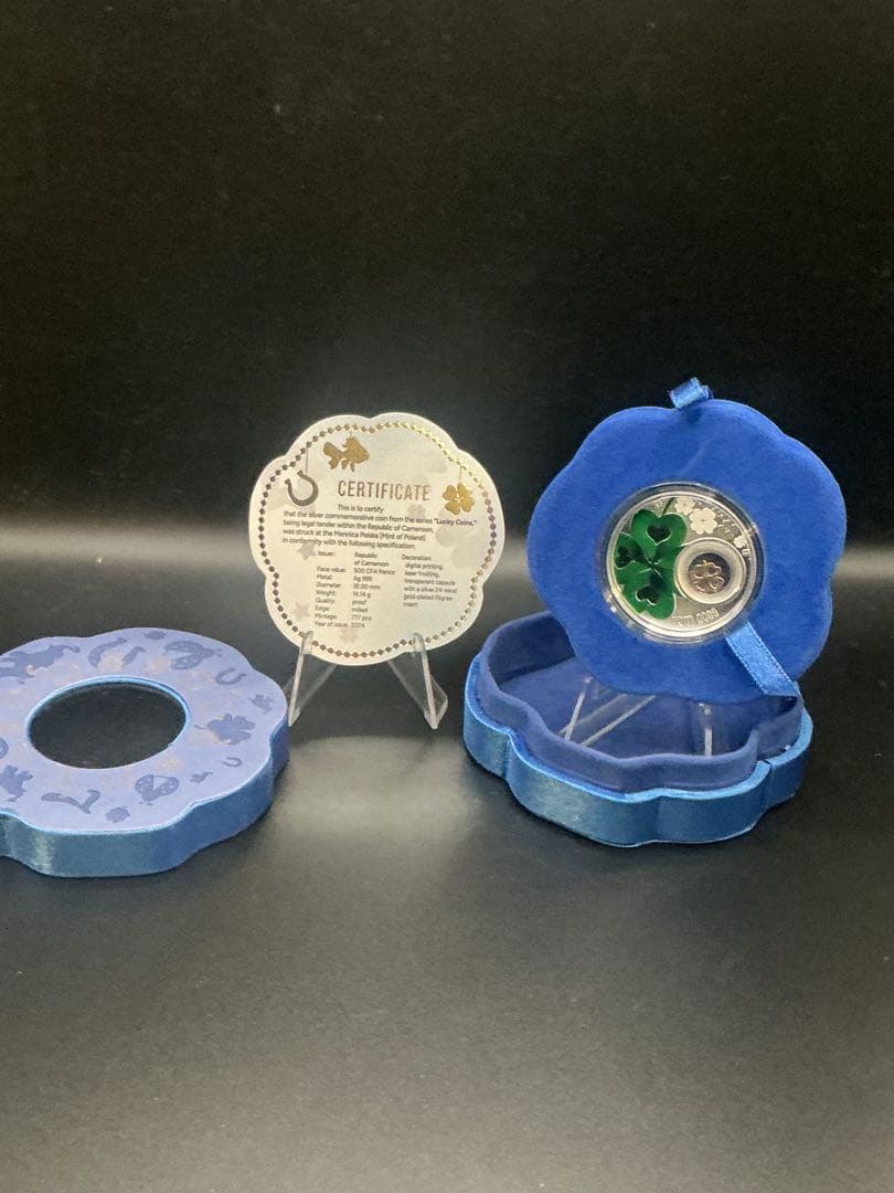 2024カメルーン 四葉のクローバー 金メッキ付きプルーフ銀貨　777枚限定