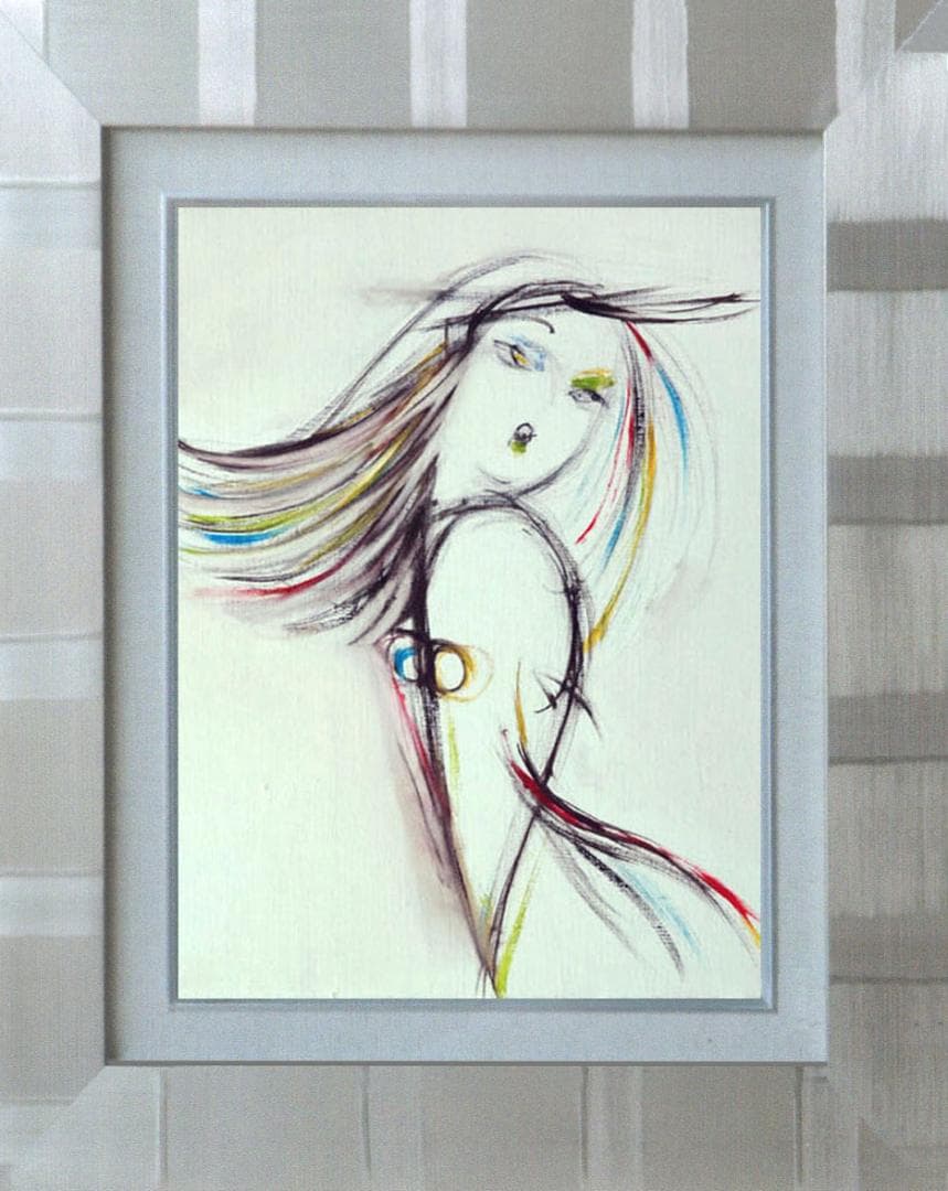 油絵 菅家令子 絵 絵画インテリア額付(青緑＋金色の枠) F4-080214女性