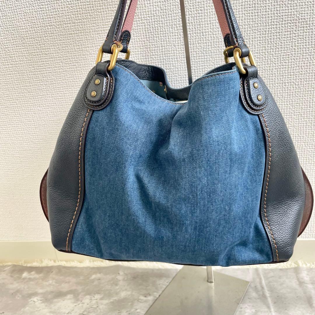 コーチ　ハンドバッグ レザー イーディー デニム 花柄