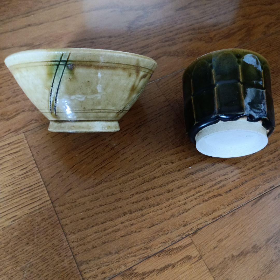 加藤伸也 黄瀬戸家紋茶碗 織部面取湯呑