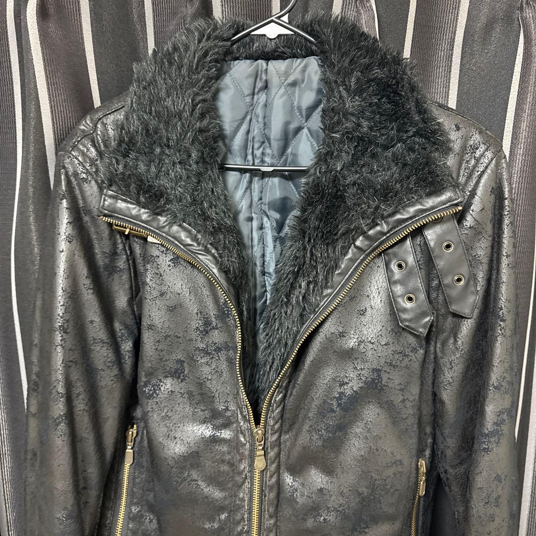 トルネードマート ヴィンテージ加工クラック柄フェイクレザーファー