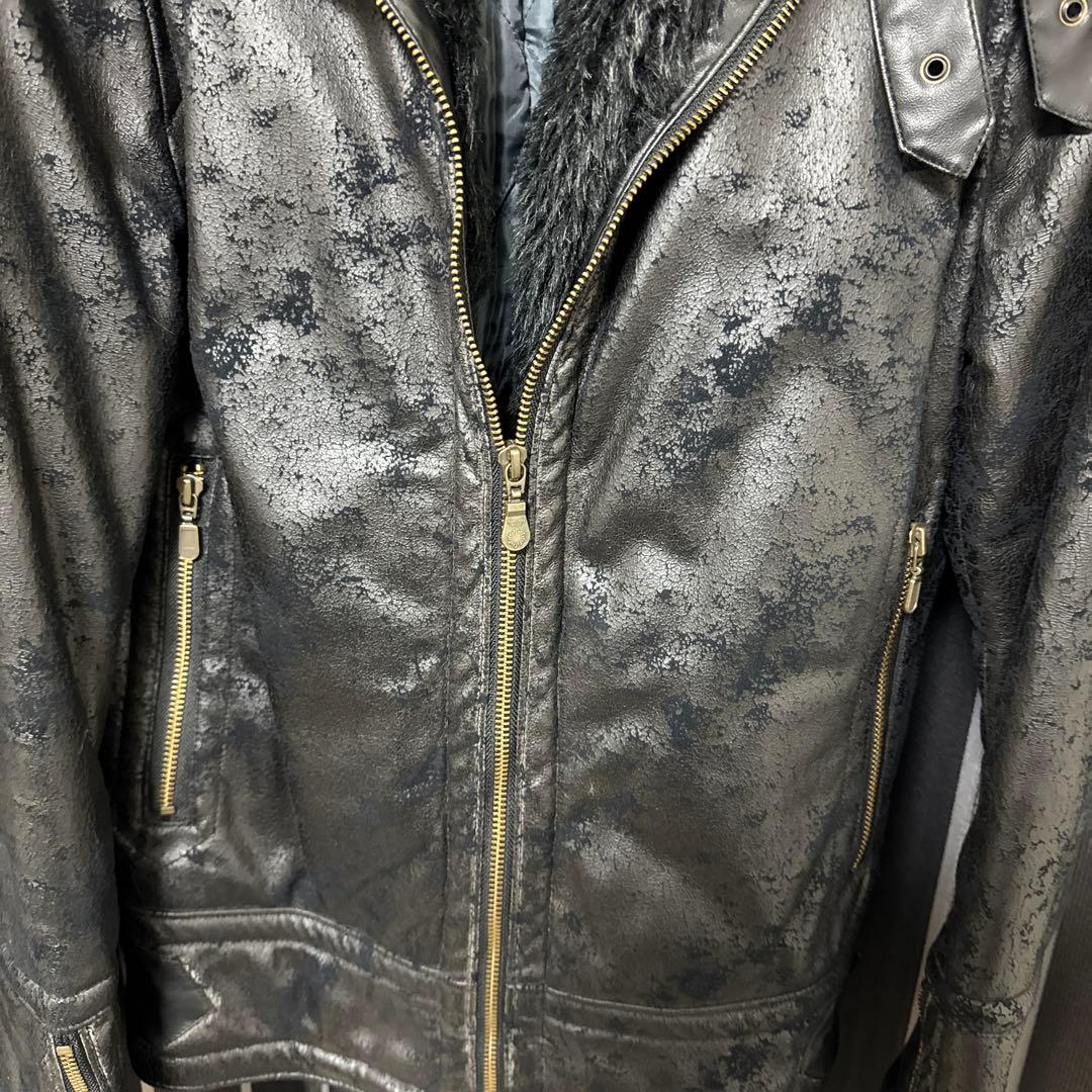 トルネードマート ヴィンテージ加工クラック柄フェイクレザーファー