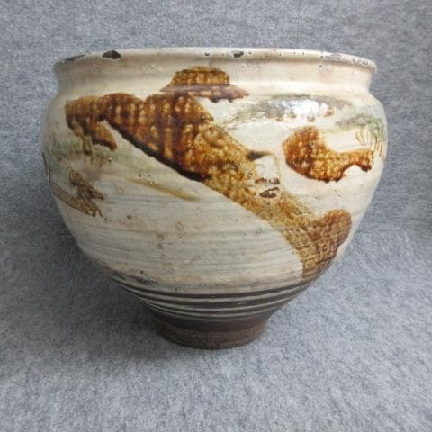 二川焼二彩松絵半胴大甕 [B27986]