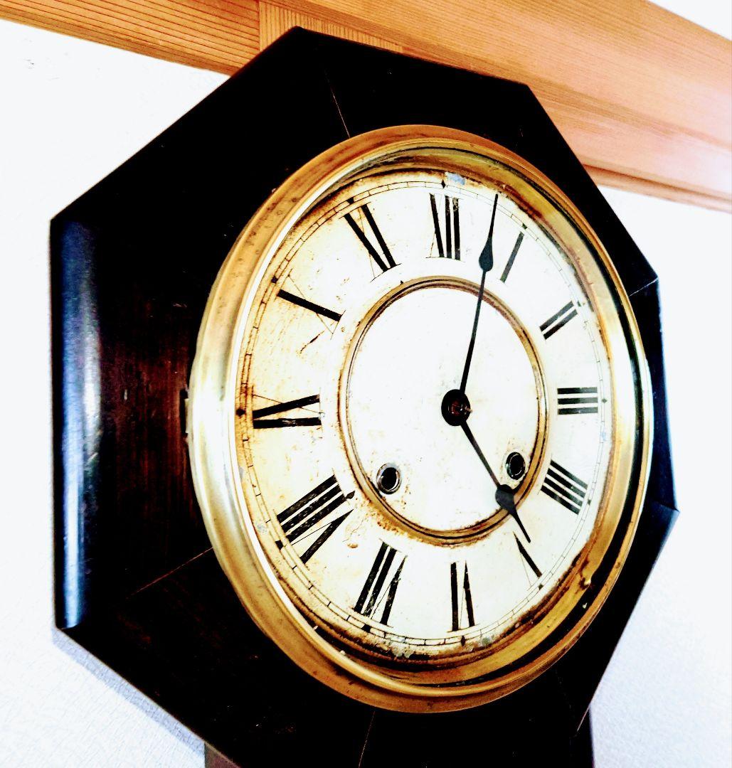 〈完動・美品〉林市兵衛時計製造　日の出鶴ラベル　金筋八角合長ゼンマイ 振り子時計