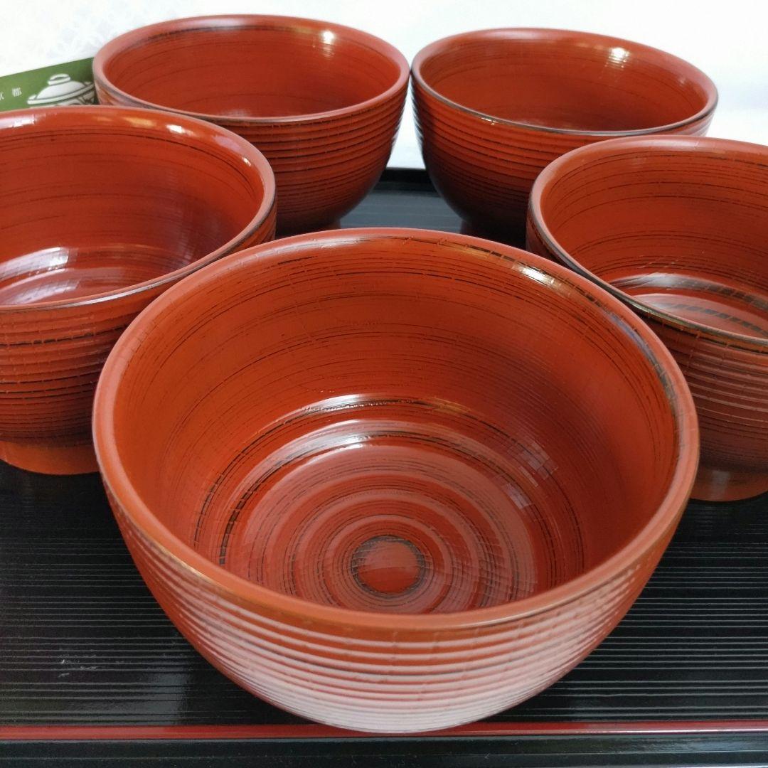 新品　漆器のアソベ　根来塗　合鹿椀　腰高椀 大椀　丼　雑煮椀　山中漆器　５客箱入