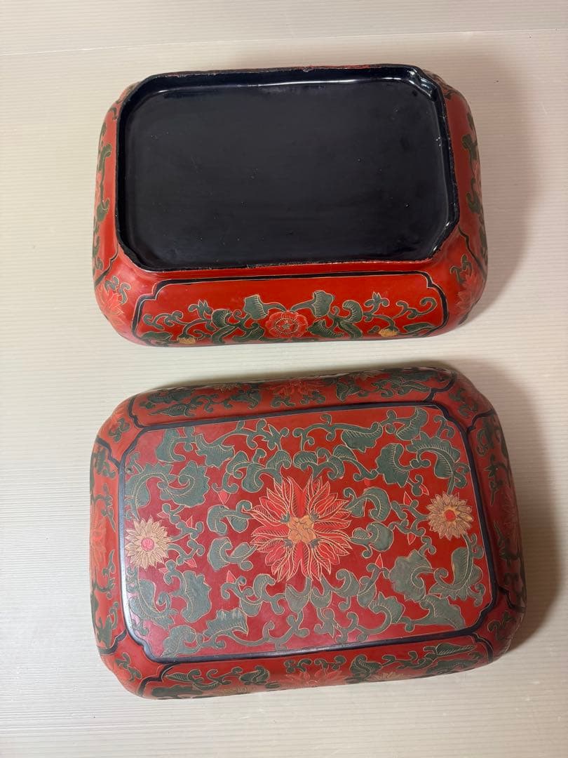 2925 時代　唐物　花文　四方　蓋物　菓子器