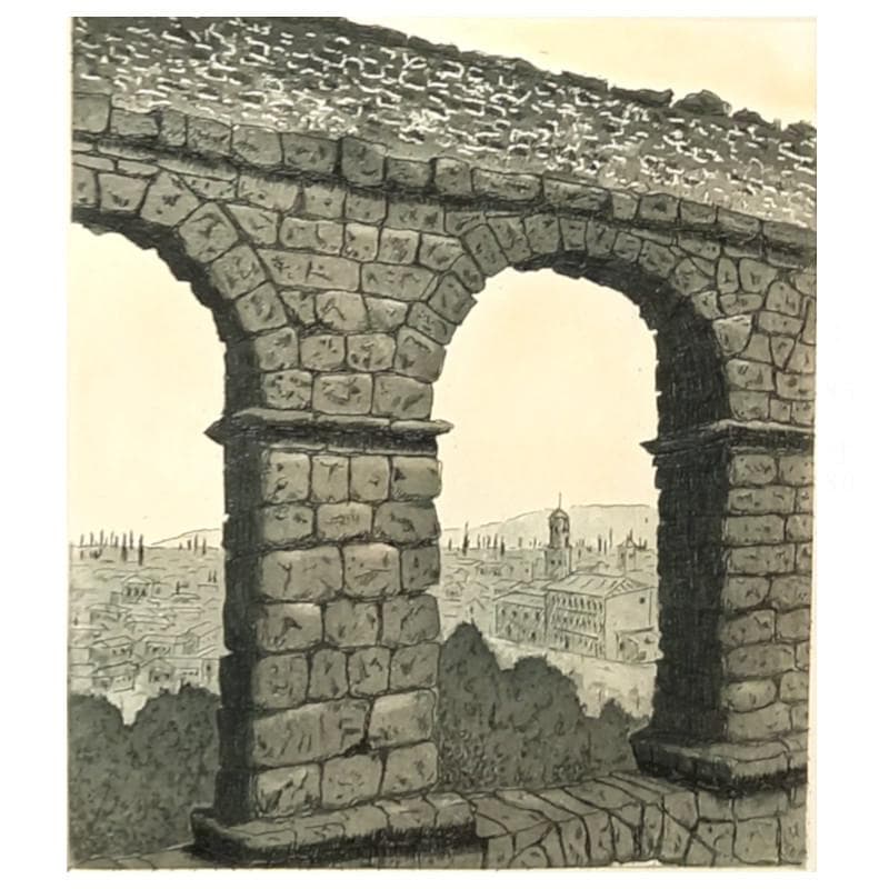 ☆菅間慧一☆「 ローマ水道橋（スペイン） 」銅版画 四ツサイズ 新品額！