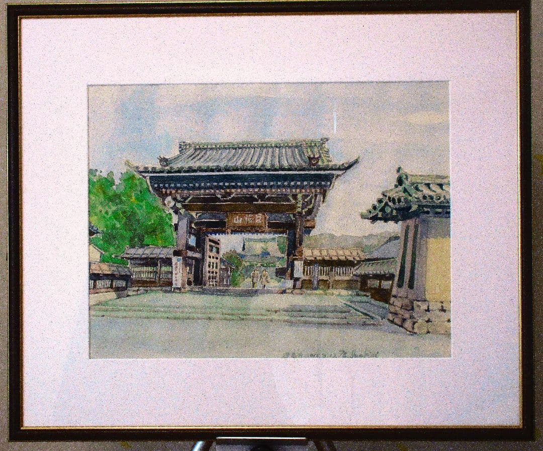 日本の伝統的な門 水彩画 額装済み 原画