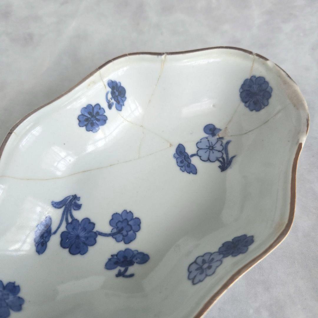 古伊万里 藍柿手 染付 向付 桜 江戸時代 骨董 金直し 金