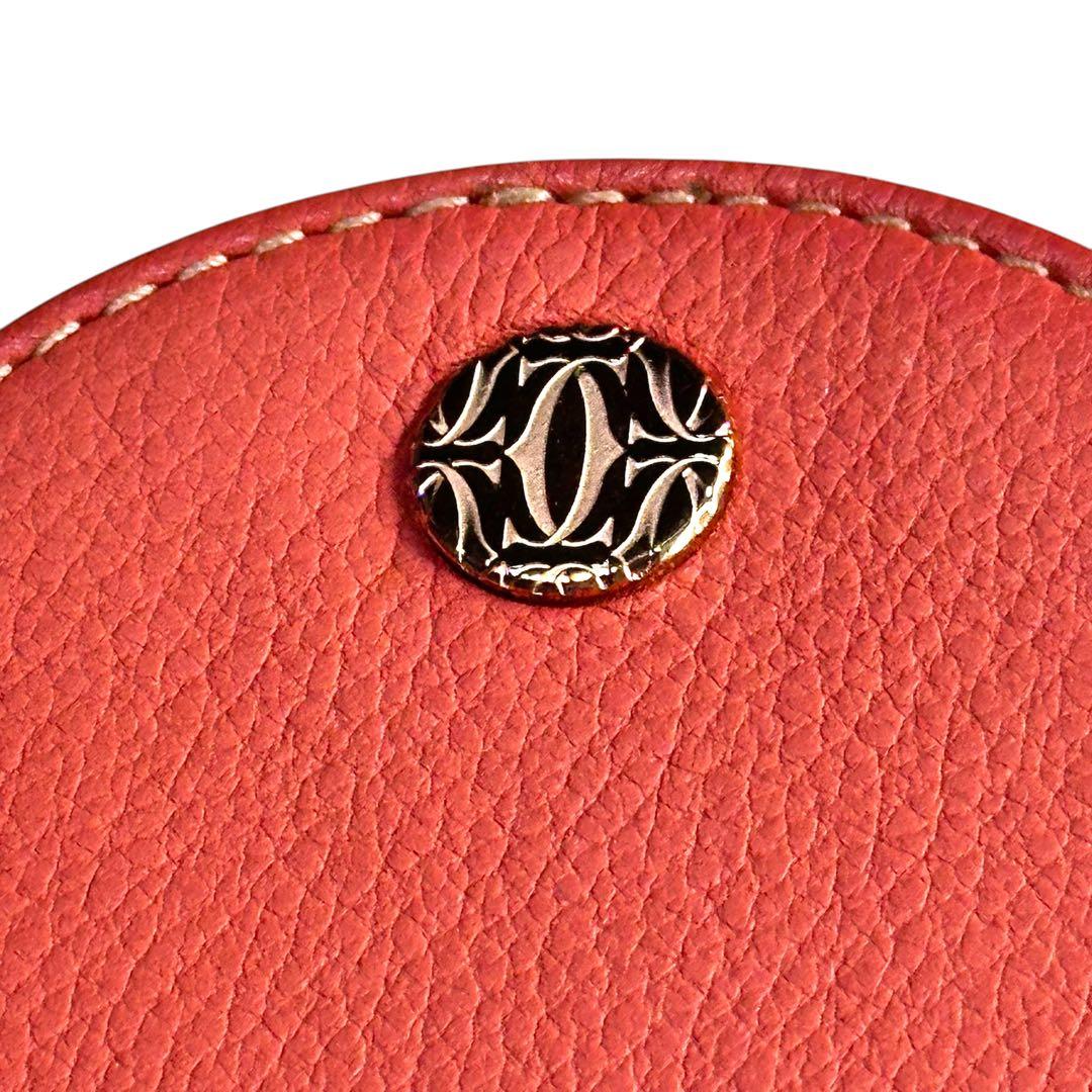 Cartier レザー 円形ミラー オレンジ