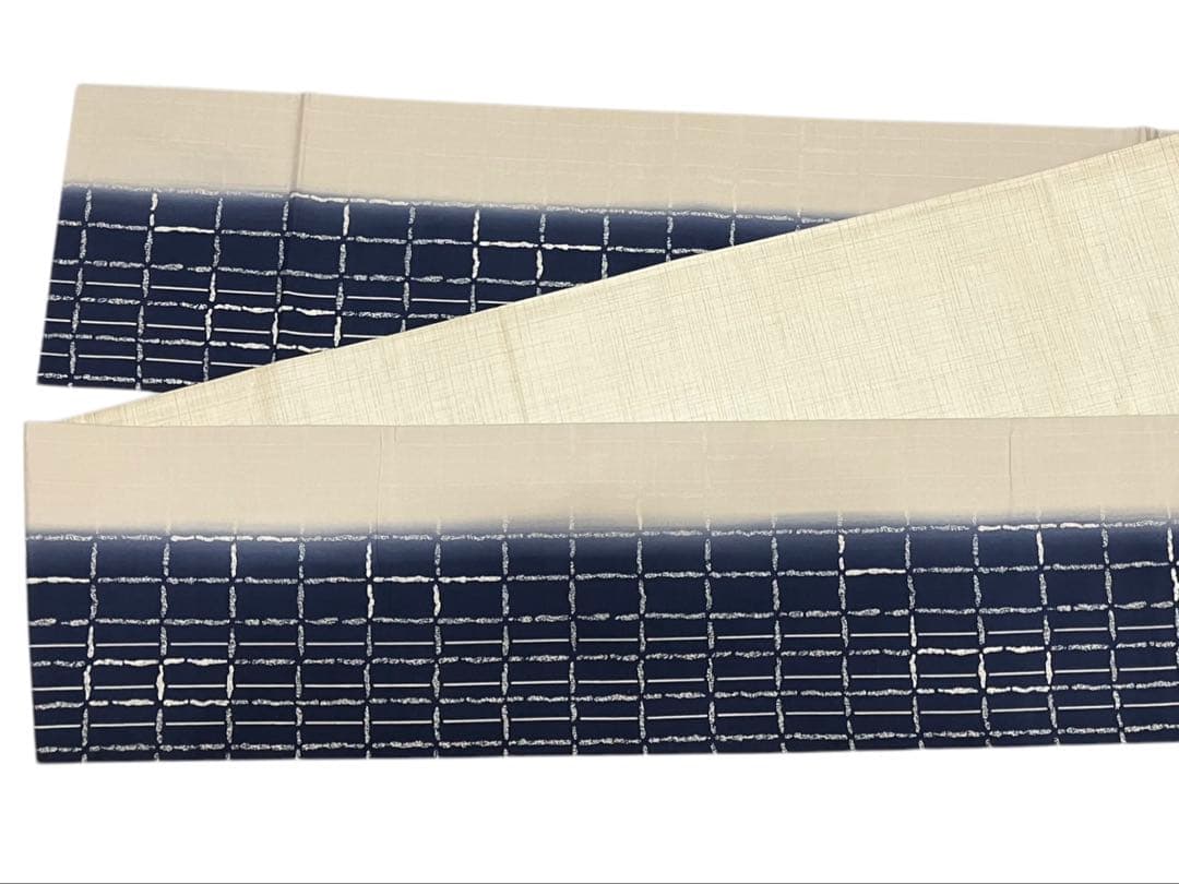 結城紬 藍染め 袋帯 全通柄 正絹 証紙 未使用 寸長 イ5501