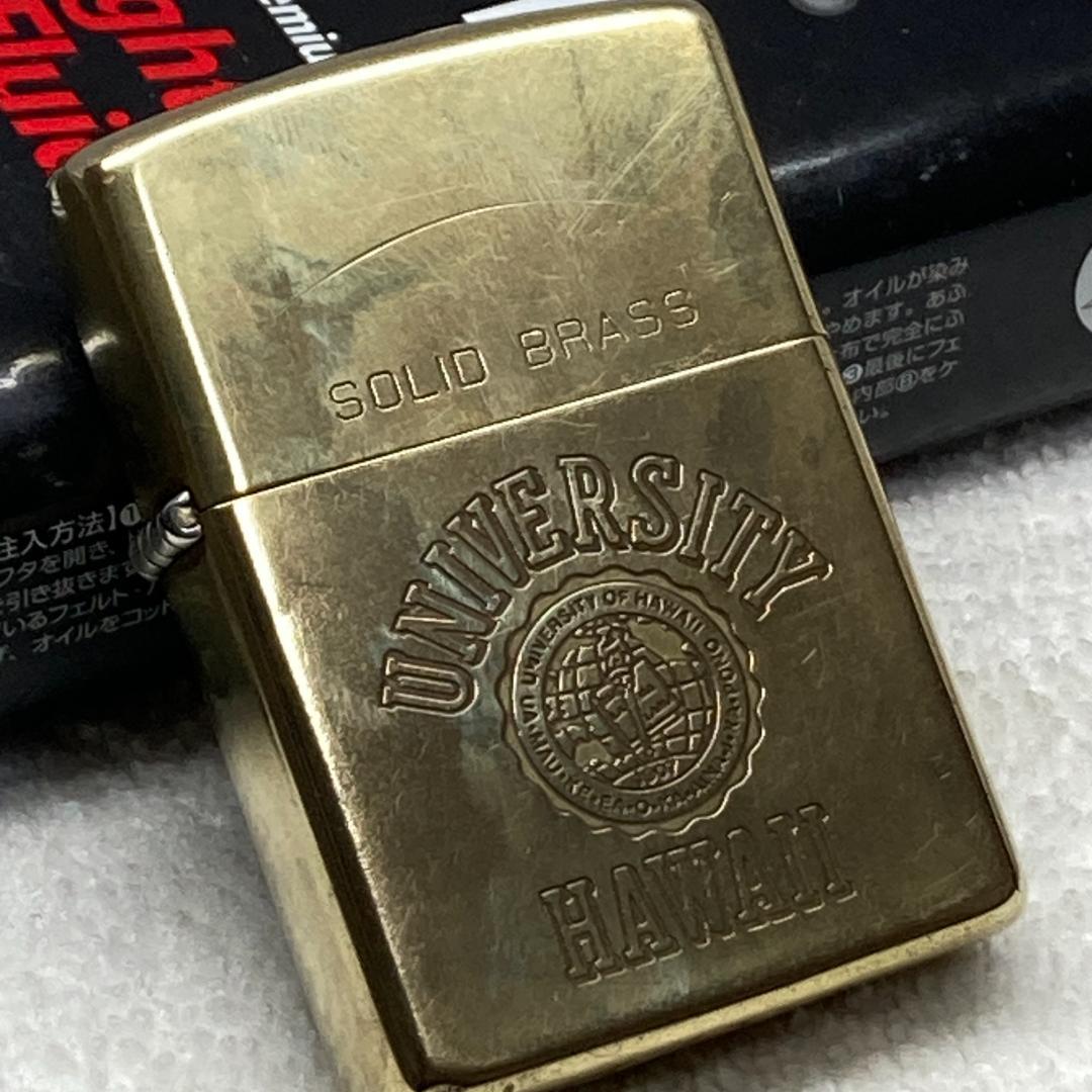 ☆ZIPPOライター☆ユニバーシティ ハワイ ソリッドブラス 92年製 着火