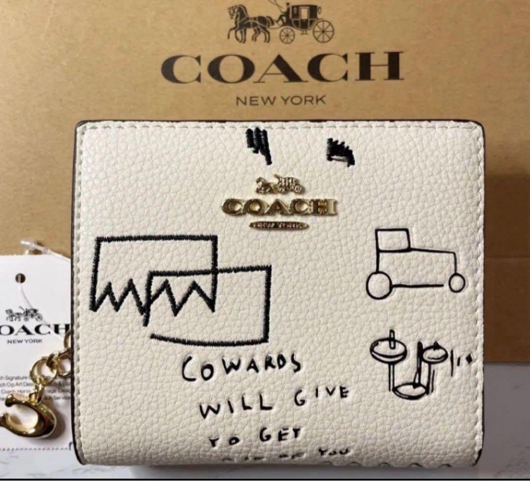 COACHパスキアコラボホワイト白二つ折り財布スナップウォレット.新品未使用品