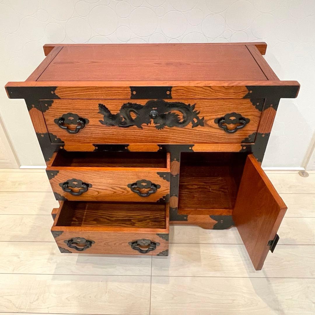 美品】時代箪笥 車箪笥 和箪笥 龍金具 無垢材 民芸家具 レトロ