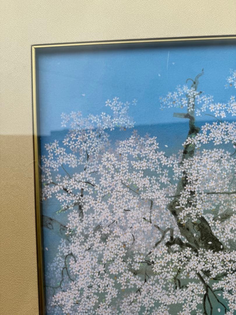 中島千波 千歳桜 落款あり 岩絵具方式複製画 限定 757/1000 額装