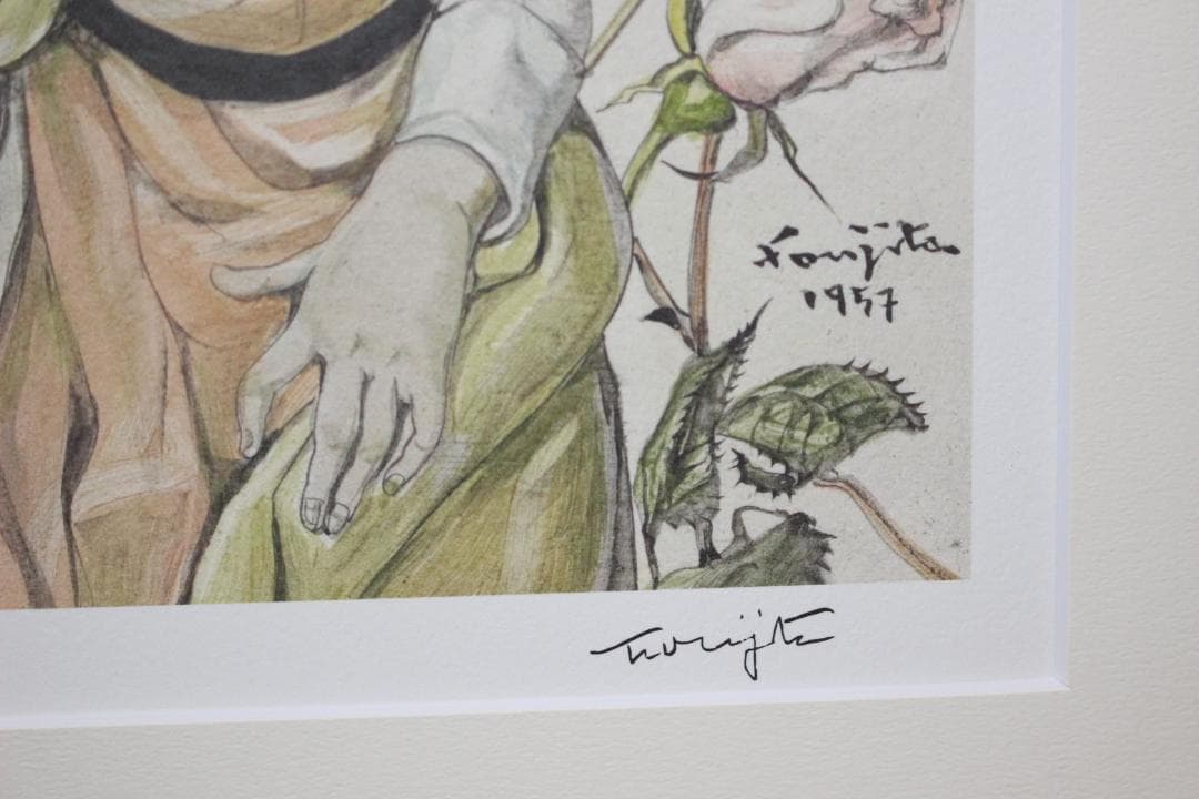 藤田嗣治 エスタンプリトグラフ バラと少女 150部限定 特別