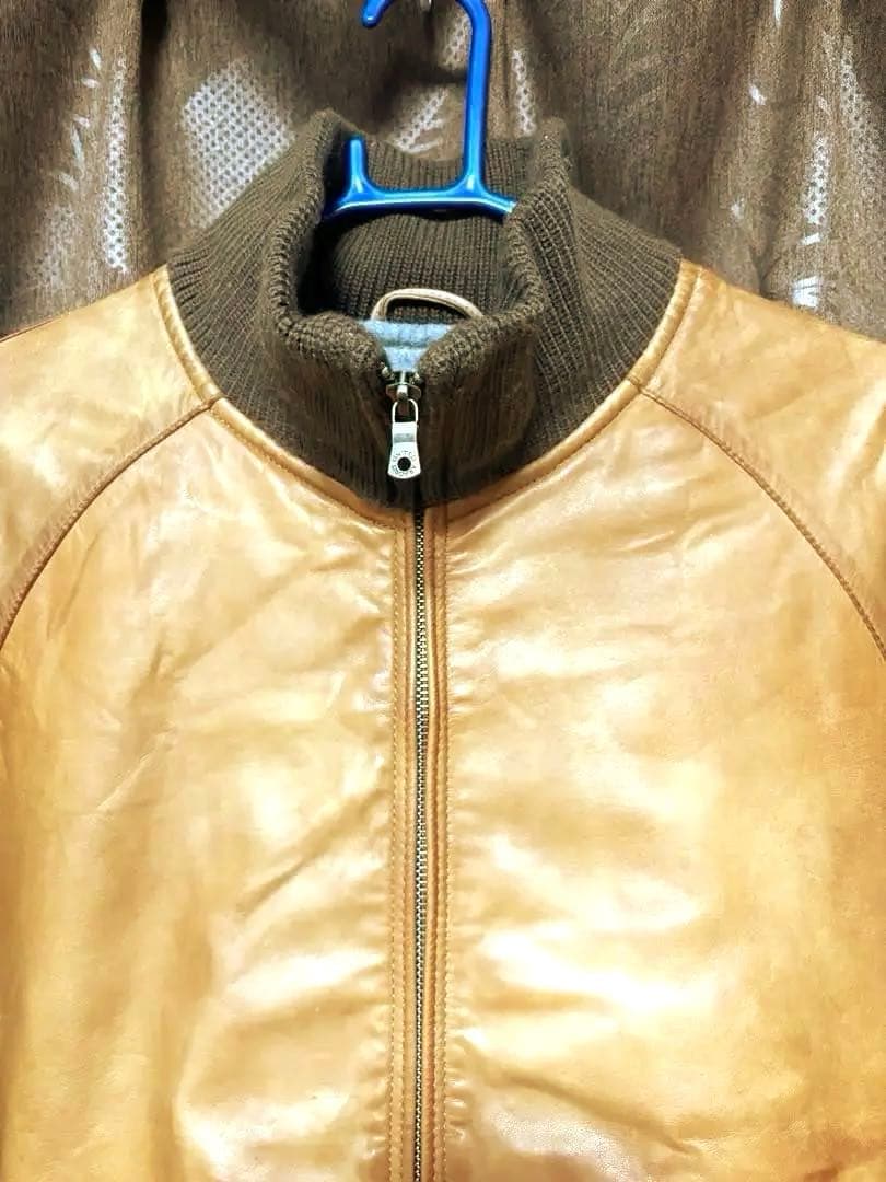 ユナイテッドアローズ・レザーライダース シングル襟もとニット・L