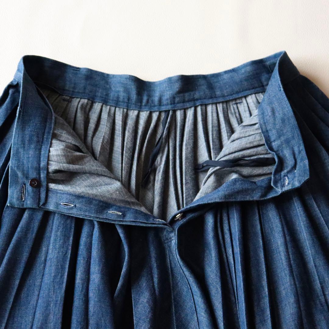 5046【極美品】45R モンプチデニムプリーツスカート デニム フレアスカート