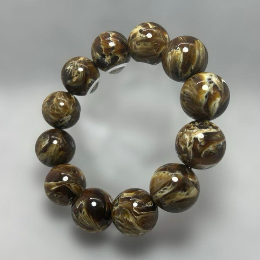 花琥珀のブレスレット ブルーアンバー 大粒