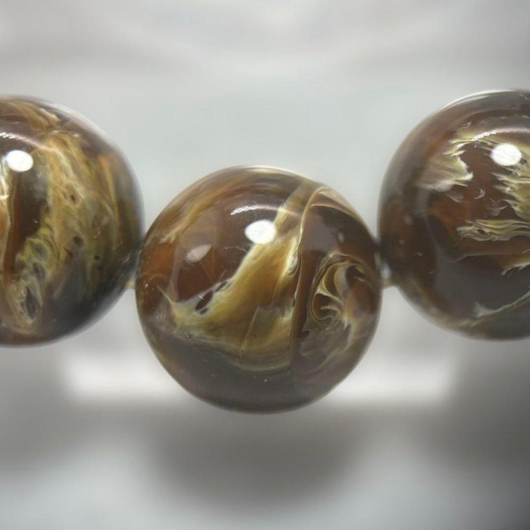 花琥珀のブレスレット ブルーアンバー 大粒