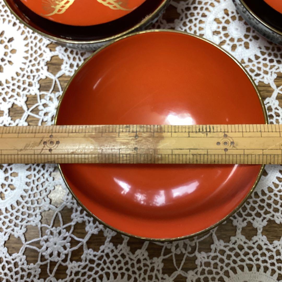 k2f19 漆器 吸物椀 10客 朱 金色の鶴デザイン