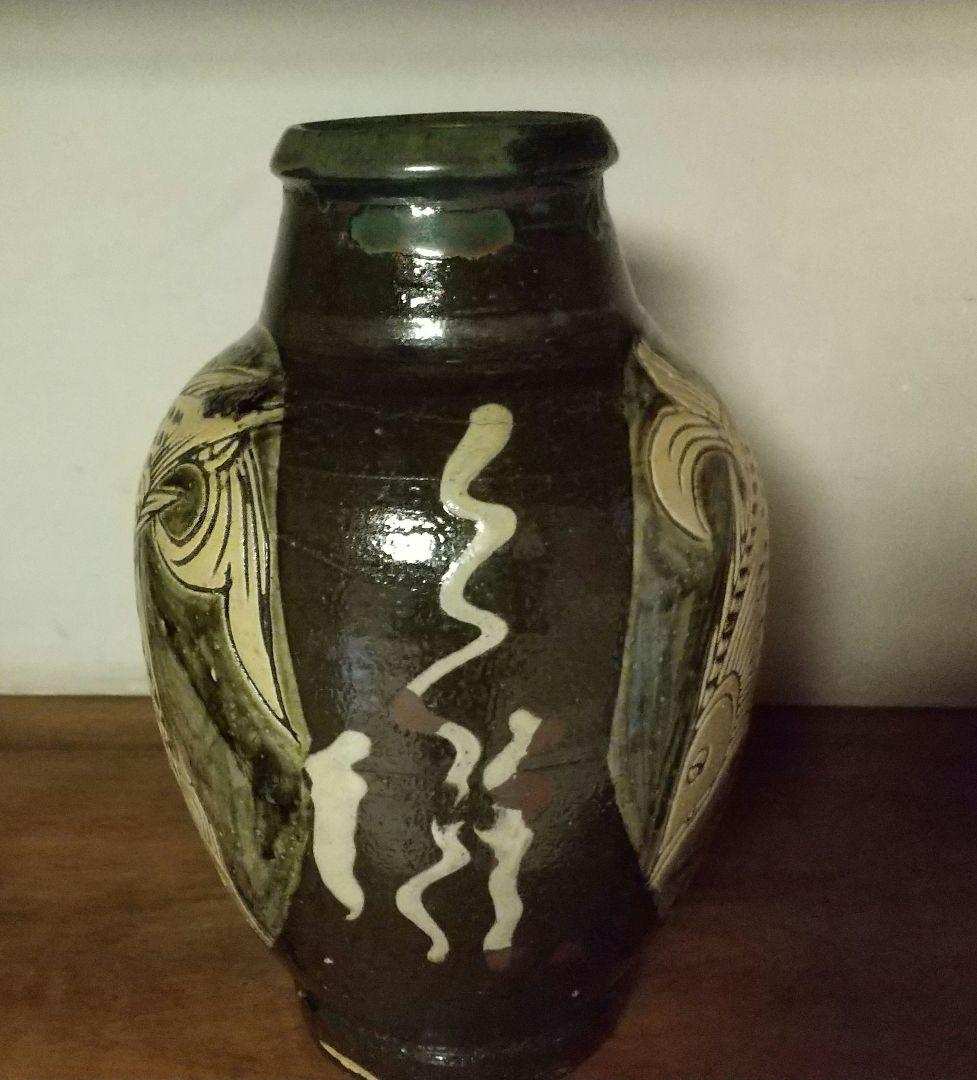 人間国宝 金城次郎 魚紋花瓶 高さ29cm 共箱