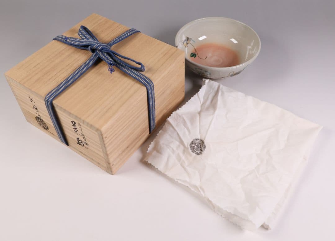 茶道具 中村秋峰 乾山写 朝顔絵 茶碗 平茶碗 共箱 共布 陶芸 京焼