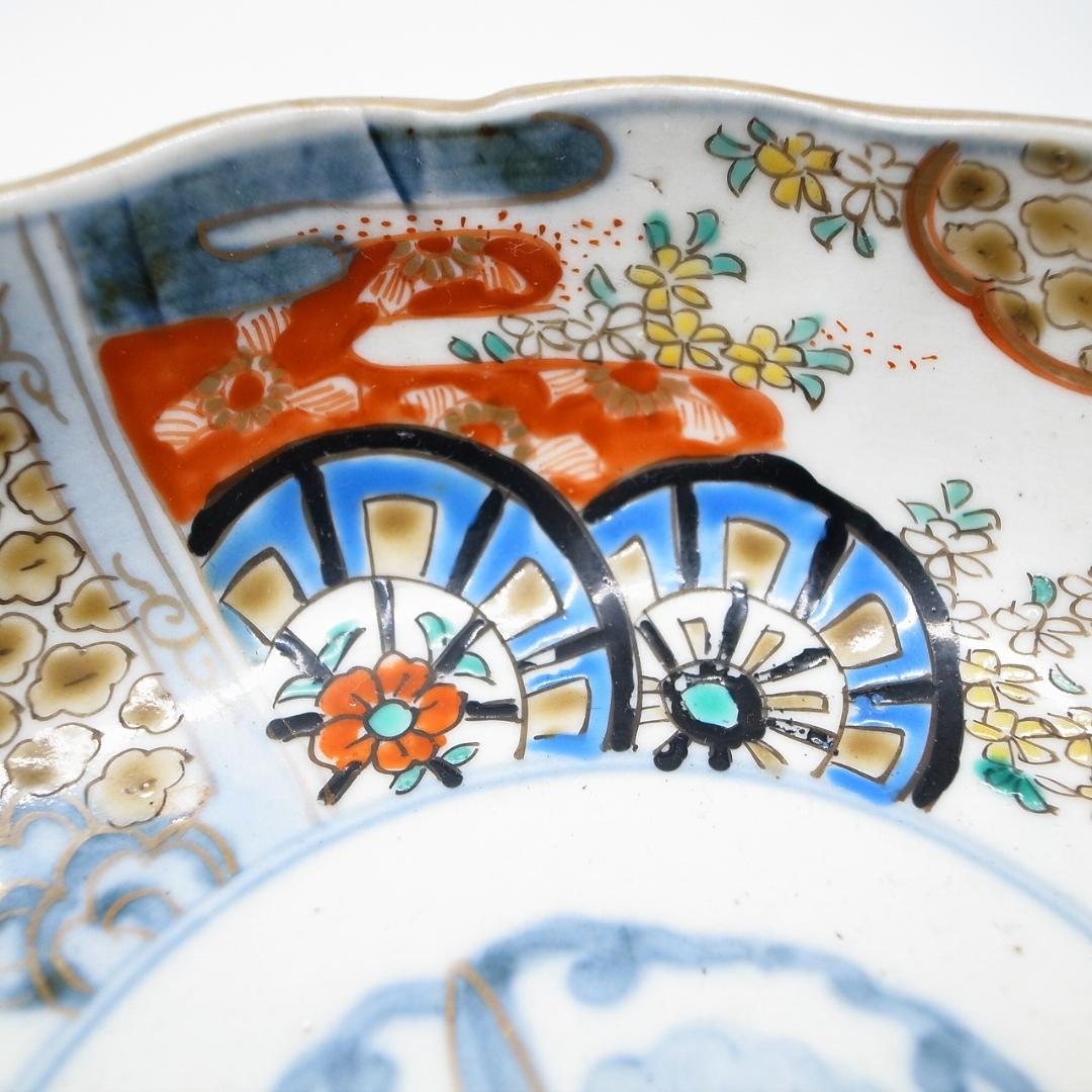 古伊万里　錦手　花に水車文様　なます皿　2枚