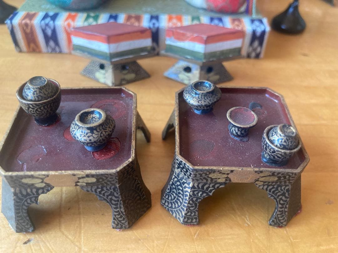 アンティーク小さい木目込み雛人形セット　蔵出し