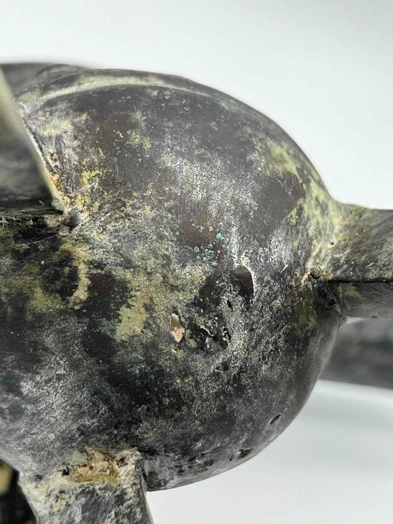 中国古美術 戦国から漢時代 青銅 ブロンズ 三足爵盃 酒具 極