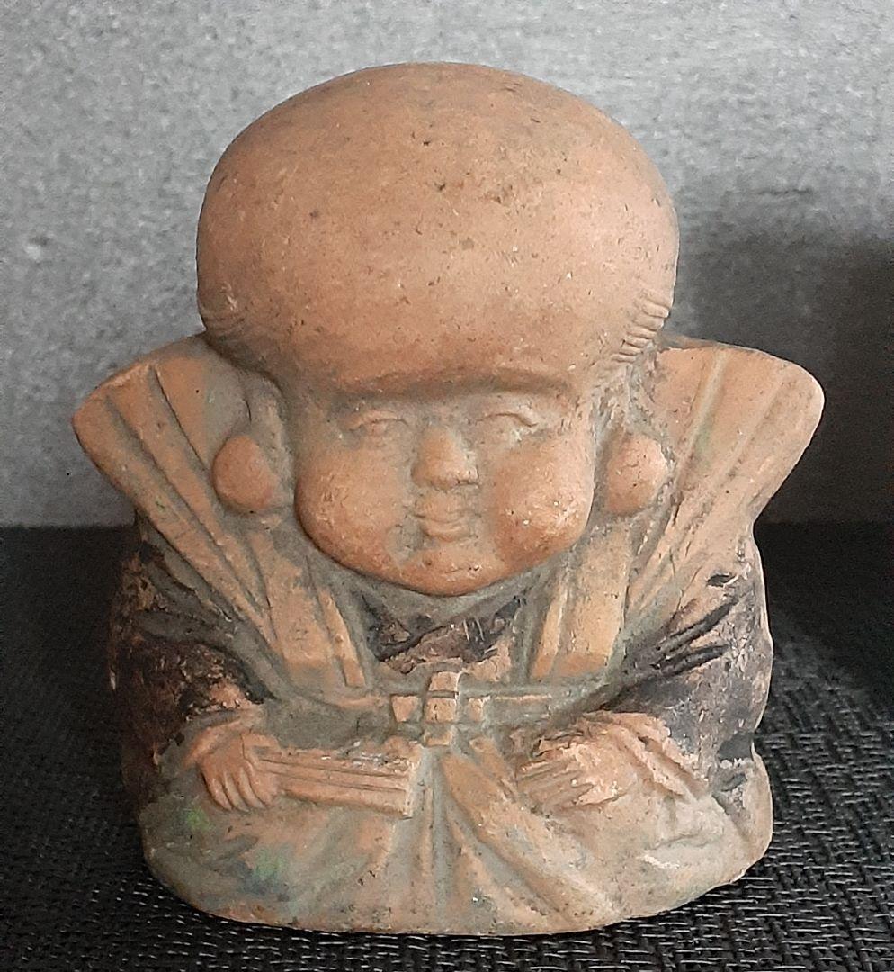 江戸時代後期～明治時代初期 福助人形 彩色 置物 郷土玩具 陶器製 縁起物
