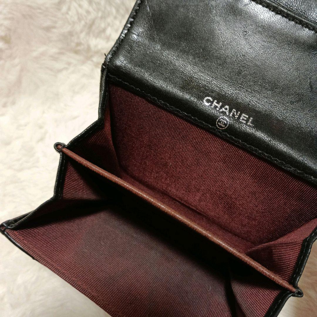 シャネル　ラムスキン　折り財布　カードケース　ケース　シルバー