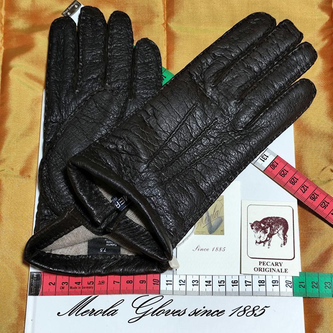 値下げ メローラ ペッカリー焦茶 カシミア 革手袋 グローブ MEROLA