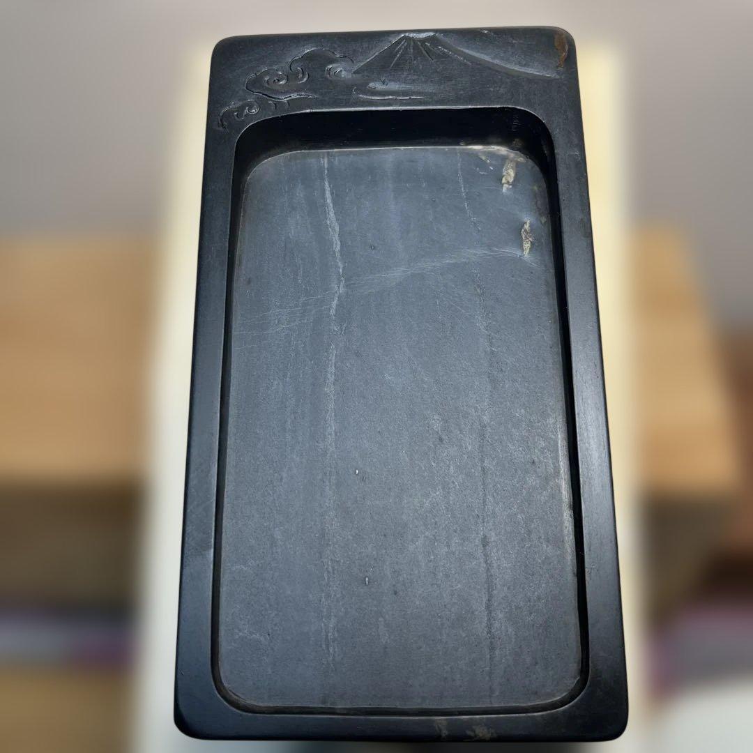 ⭕️雨端硯 祥雲に富士彫刻 11世 雨宮静軒 甲斐銘石 姿美しい 女性好み