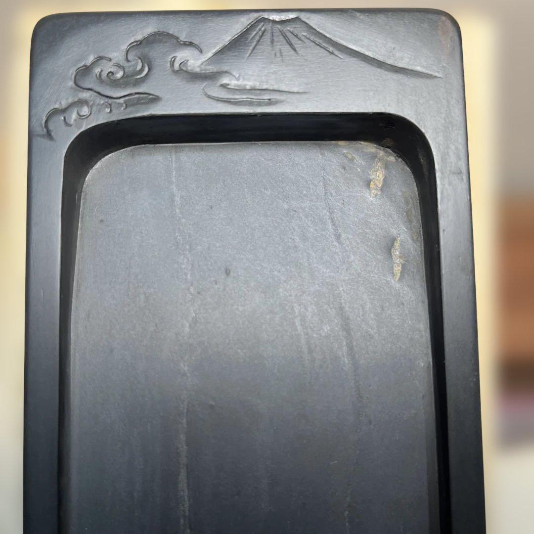 ⭕️雨端硯 祥雲に富士彫刻 11世 雨宮静軒 甲斐銘石 姿美しい 女性好み