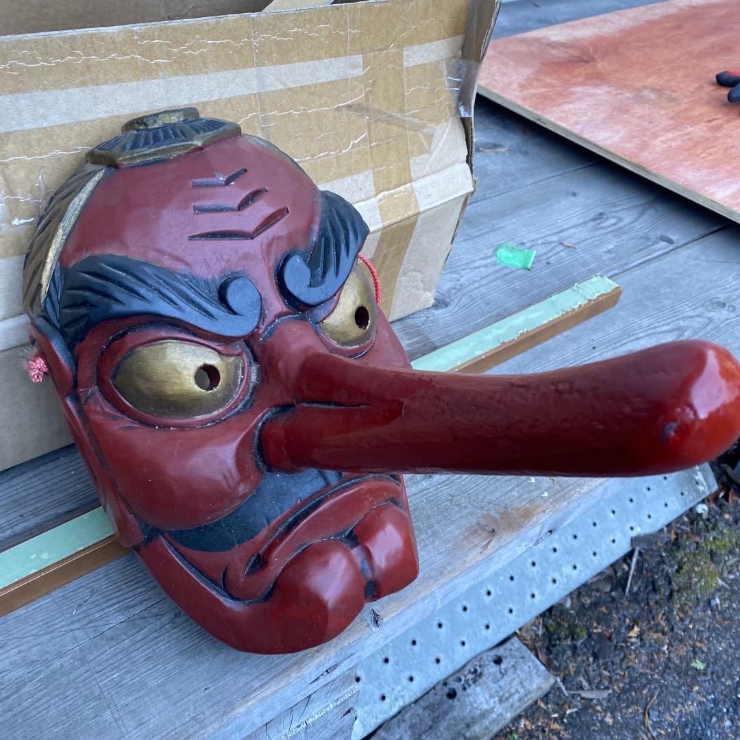 天狗 お面 木彫り 幅20cmX奥行30cmX高さ29cm