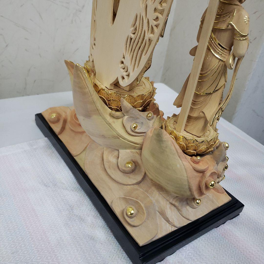 Bフライデー 仏像☆伽耶材 阿弥陀如来三尊像6寸立☆観音菩薩・勢至