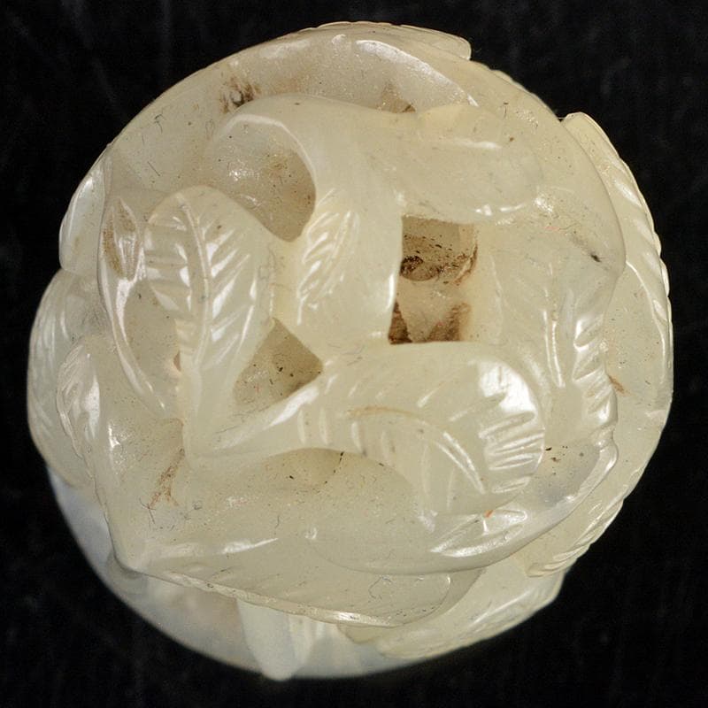 中国 玉石白玉彫刻 鳥木透かし彫 根付 置物 M R5978E