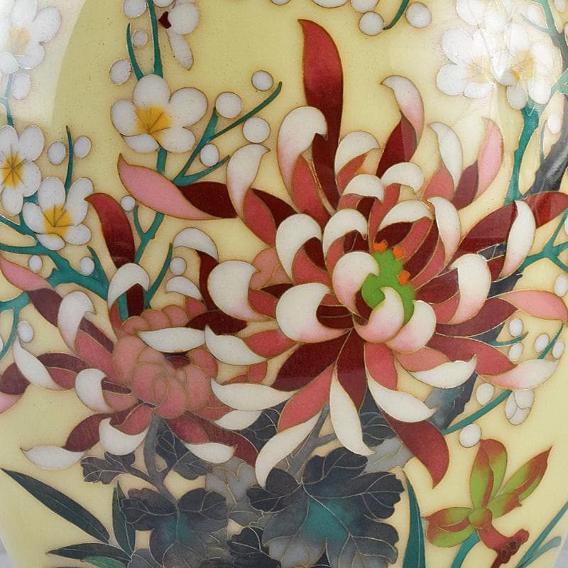 七宝焼　四君子文　花瓶　時代箱付　D　R9122B