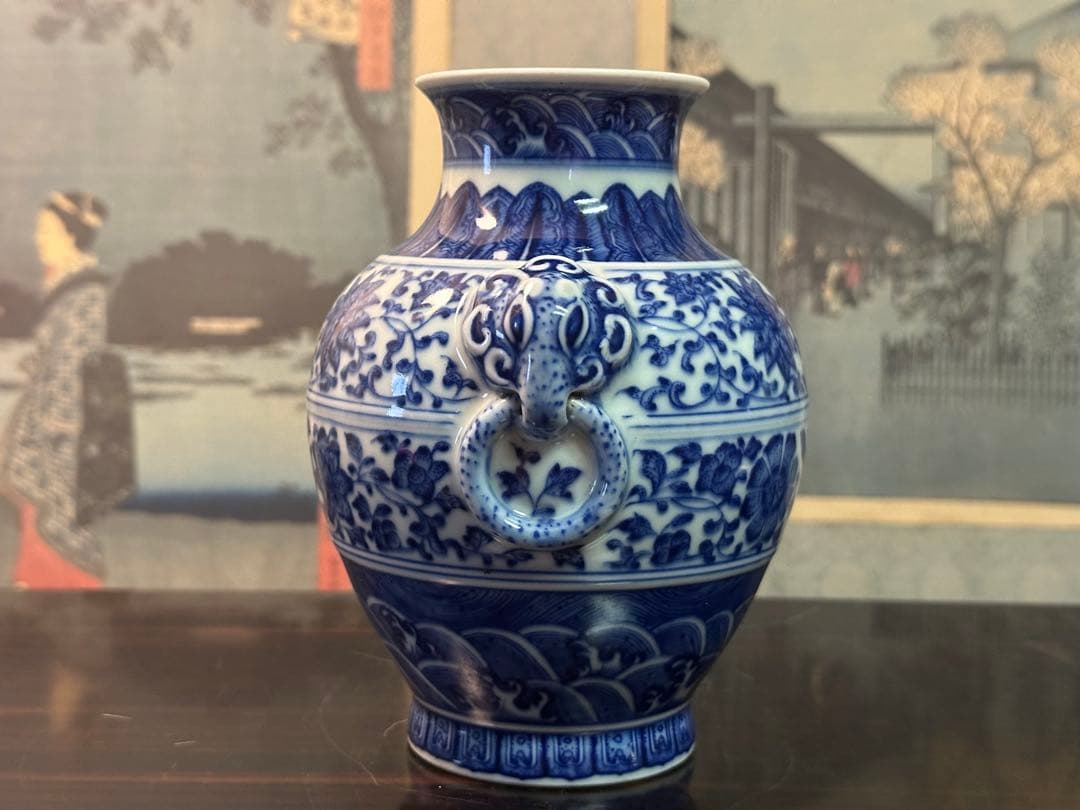 染付雙耳小壺 大清乾隆年製 清花瓶 箱付 中國