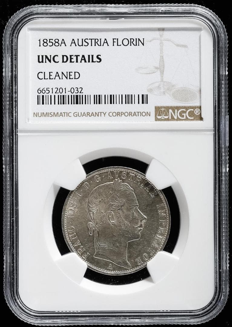 NGC-UNC 洗浄 オーストリア 1858A フランツ・ヨーゼフ1世 月桂冠