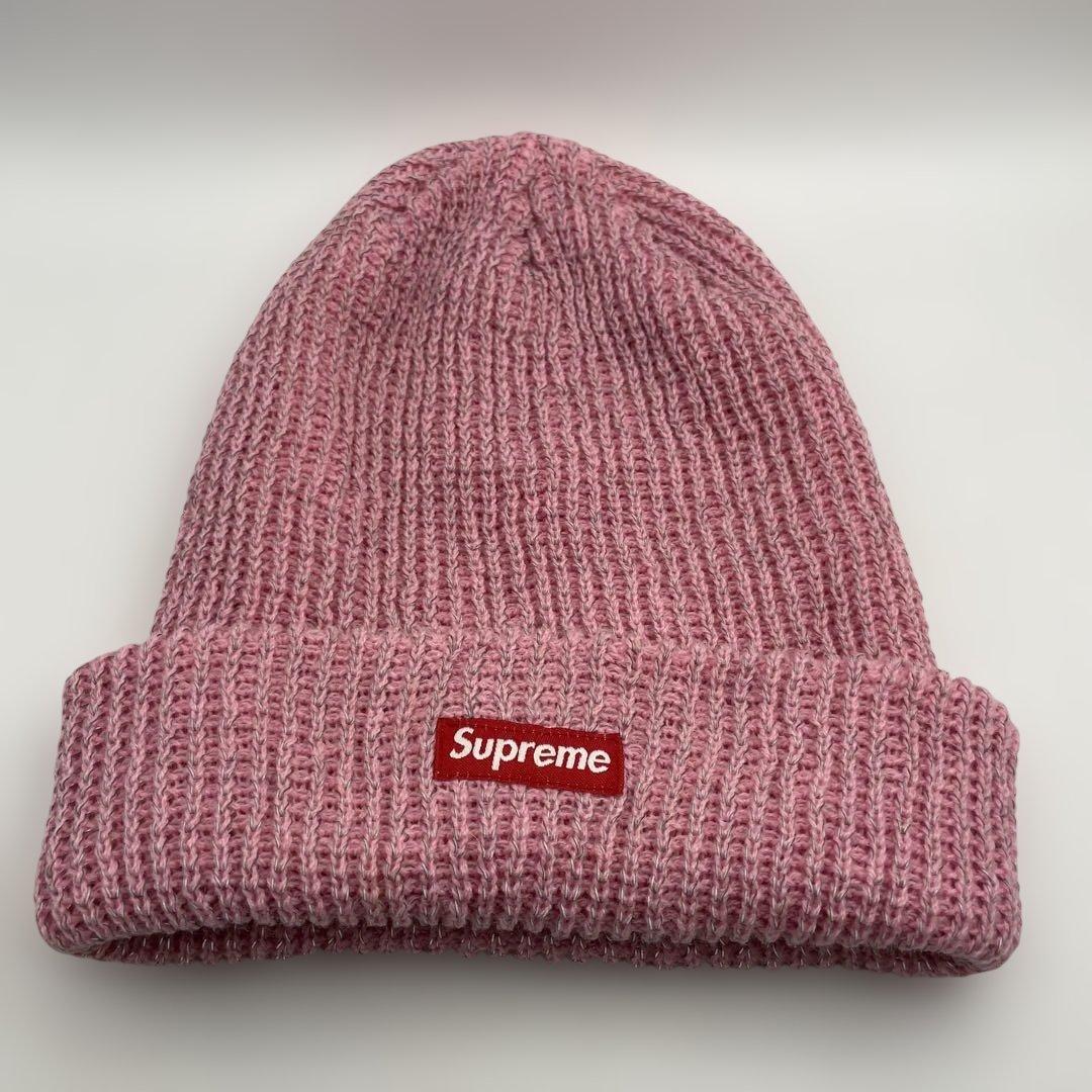 シュプリーム ボックスロゴ リフレクター ピンク アクリル ビーニー
