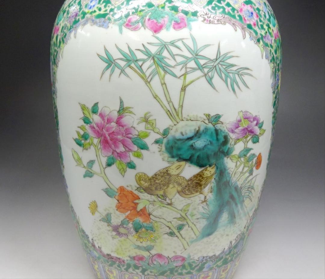 中国古玩 大清乾隆年製 粉彩 花鳥図 花瓶 高約35cm 時代物 c06101