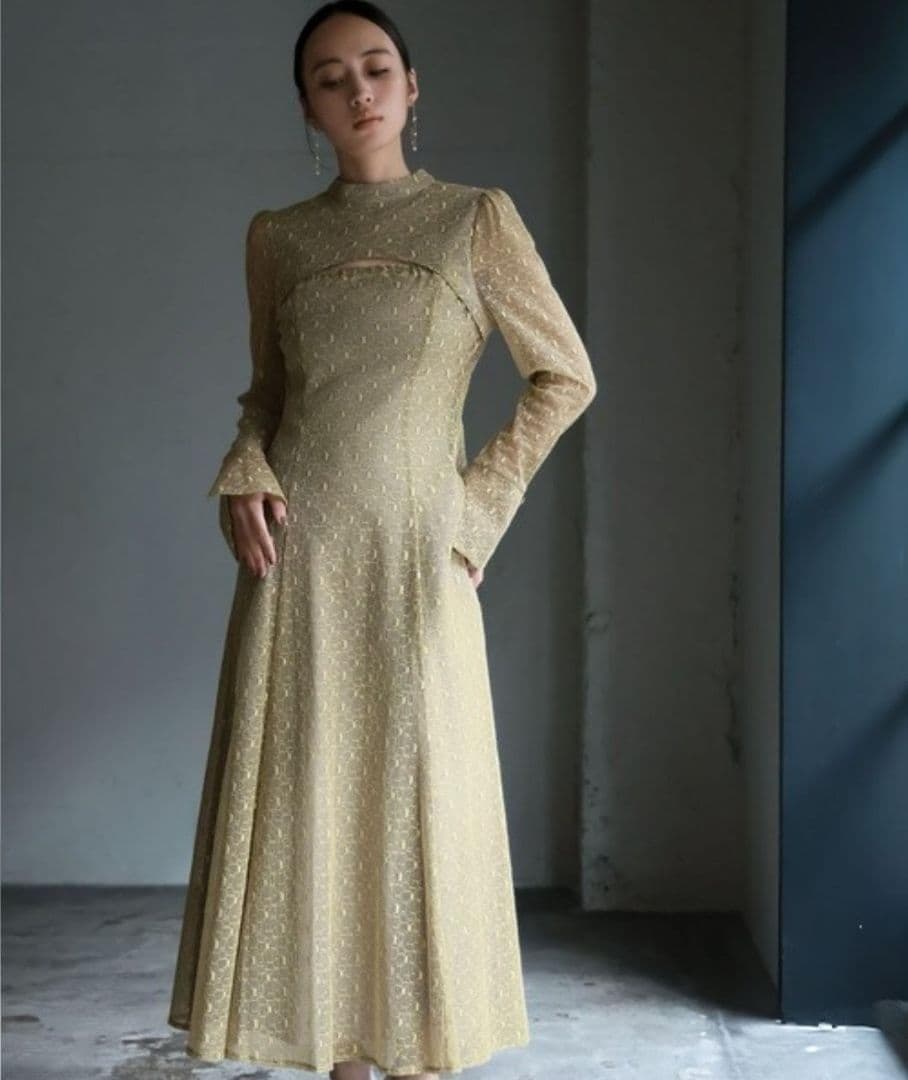 美品 ANDRESD アンドレスド バックオープンジオメトリックドレス L