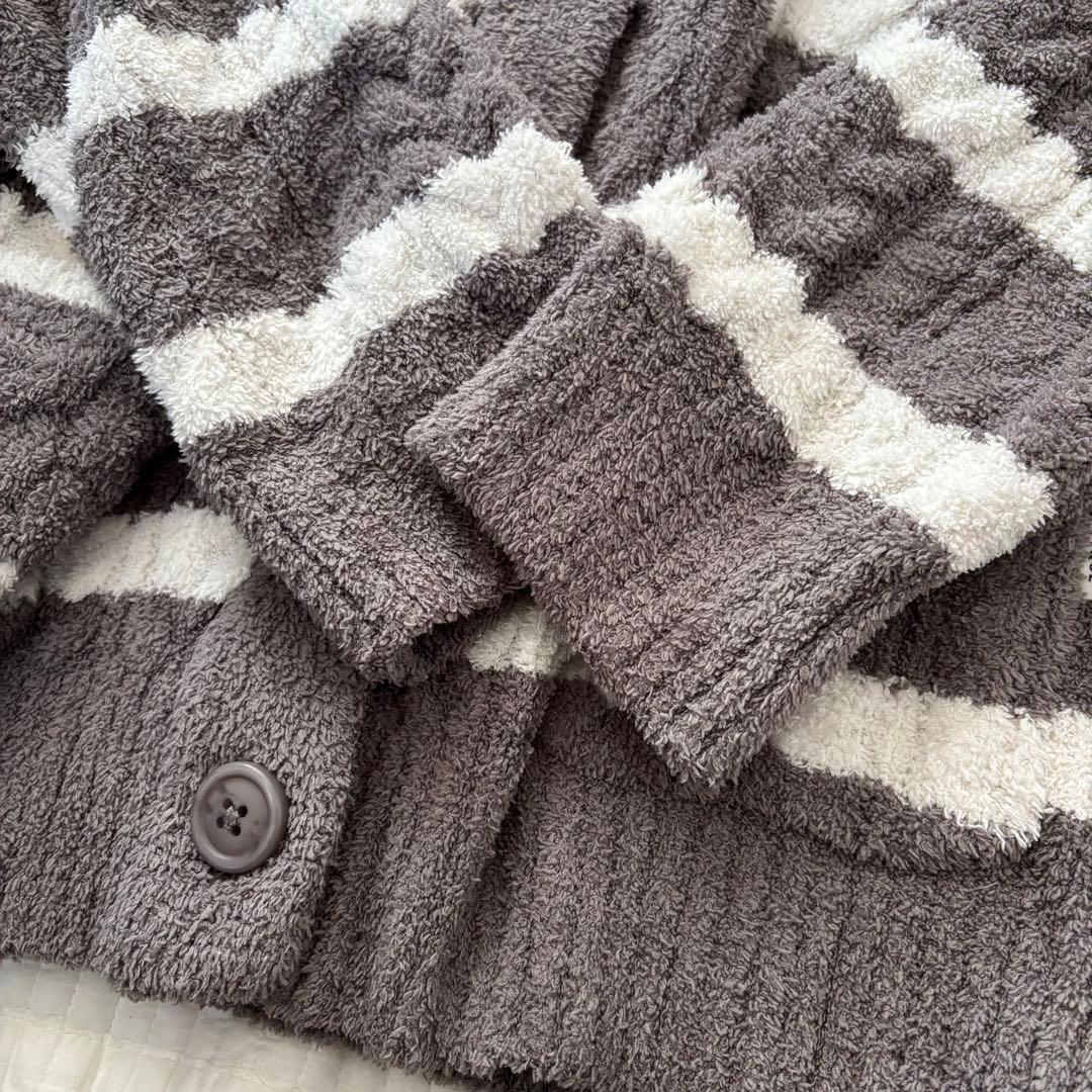 ジェラートピケ　ボーダーアラン　カーディガン　ロングパンツセット（GRY）