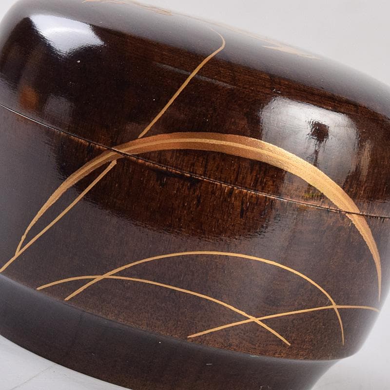 茶道具 山中塗 中村宗悦作 桜材 神代塗 稲穂雀蒔絵 丸香合 共箱 VR8978