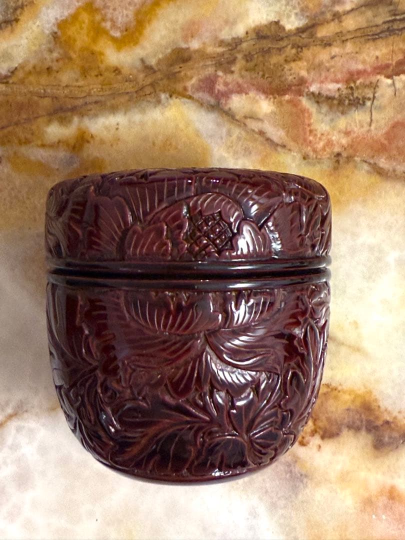 お年玉セール⭐︎美しい牡丹　村上堆朱　漆器 棗茶道具伝統工芸