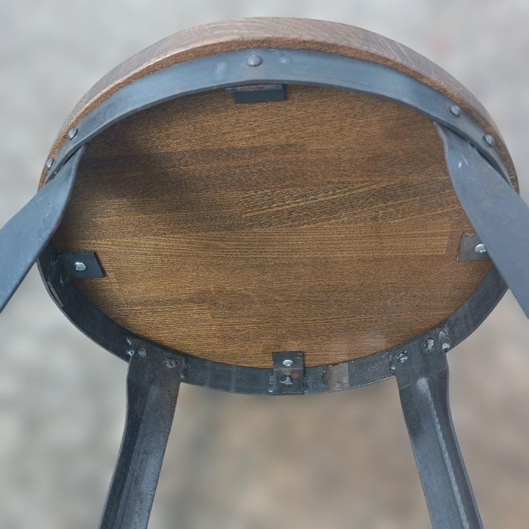 S*y様 5002)円形木製座面のアイアンスツール　ヴィンテージ　インダストリア